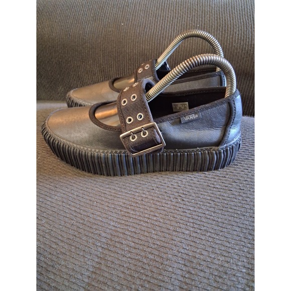 Vans Mary Jane Creeper Shoes Grunge Core Black Leather Adjustable Womens Size 6. - Picture 1 of 8